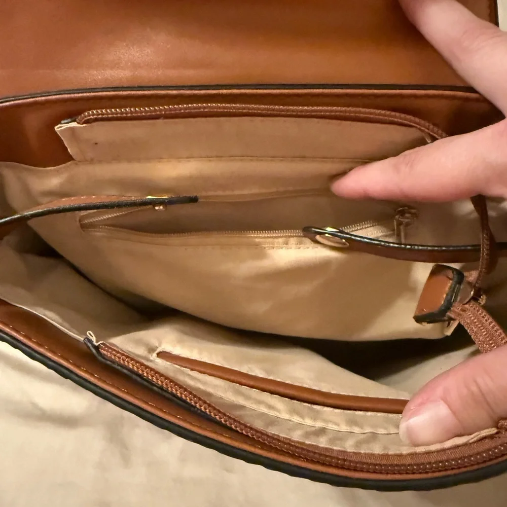 Woven faux leather backpack no brand NWOT camel brown
